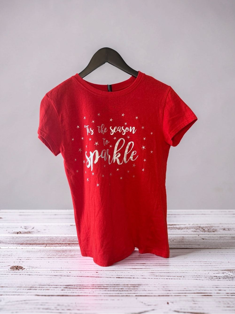 Chemistry Red Short Sleeve Tee with Silver Sparkle Graphic
